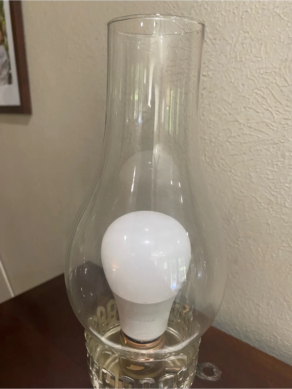 Vintage, Milk Glass Electric Hurricane Lamp, Wide Handled Base and Glass Chimney